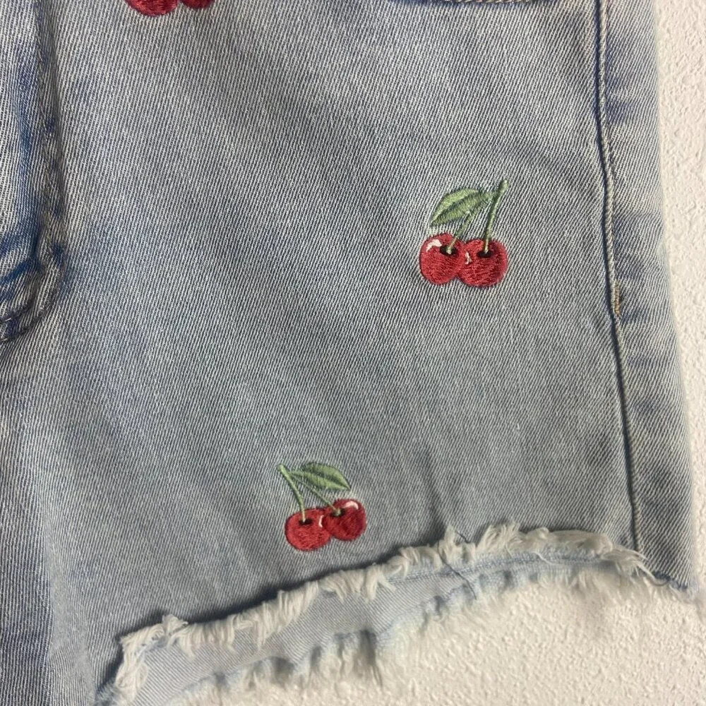 Banjara Size 5 Jean Shorts Embroidered Cherry Denim Cut Off Frayed Hem Festival